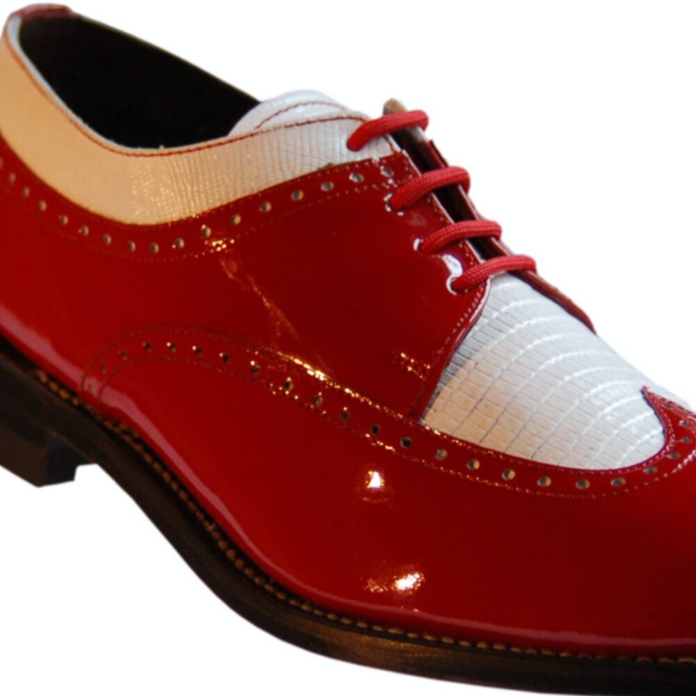 New Stacy Baldwin Spectators Red and White Leather Wingtip Shoes